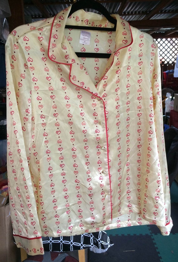 Yellow Silky Top PJ Top Pajama Blouse Pajama Top Heart PJ Satin Sleepwear Pajama Piece Silky Sleepwear Heart Sleepwear Romantic PJ Etsy Canada