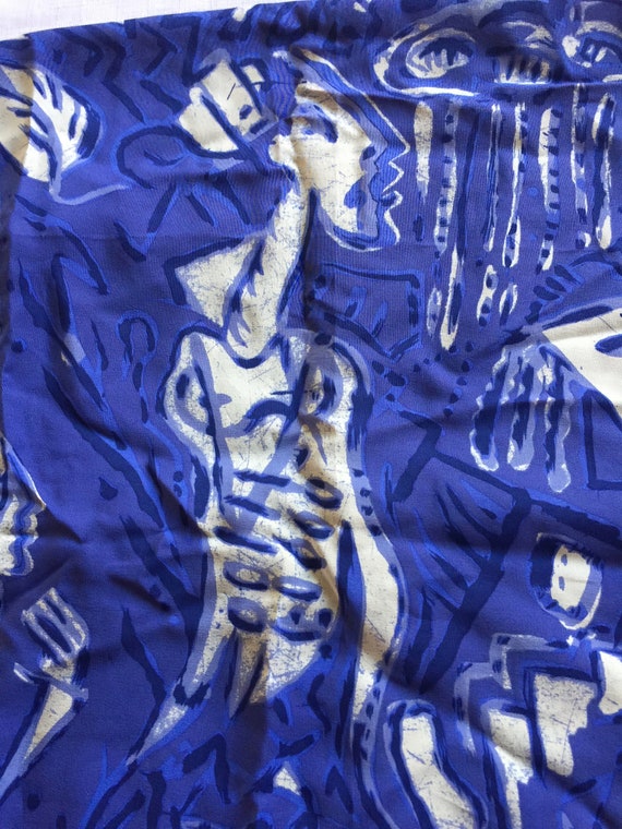 Blue Painted Scarf, Blue White Scarf, Tribal Prin… - image 5