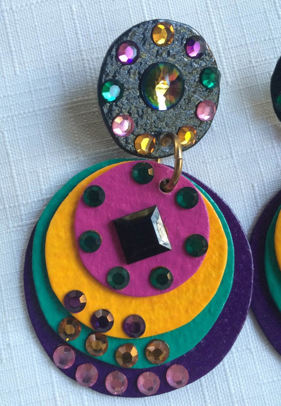 Multi Color Earring, Sequin Earring, 80s Colorful… - image 2