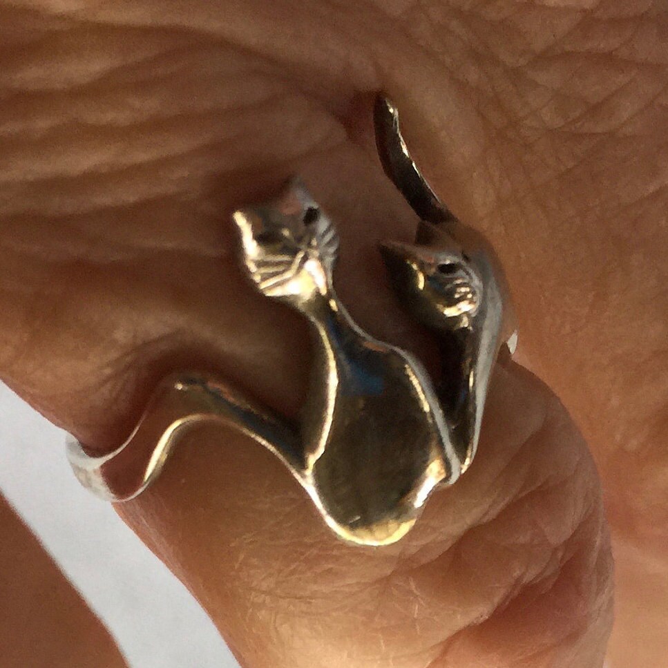 Cat Ring, Silver Cat Ring, Retro Cat Ring, Two Cat Ring, Kitty Ring ...