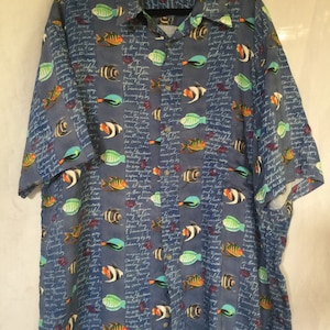 Tropical Men Shirt, Cardin Shirt, Men 80s Shirt, Fish Print Shirt, Designer Shirt, Fish Shirt, Casual Men Shirt, 2X Shirt, 2X Casual Shirt