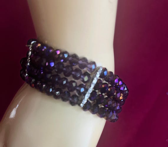 Stretch Bracelet, Aurora Bracelet, Faceted Bracelet, Beaded Bracelet, Purple Bracelet, Sparkly Bracelet, Fancy Bracelet, Crystal Bracelet