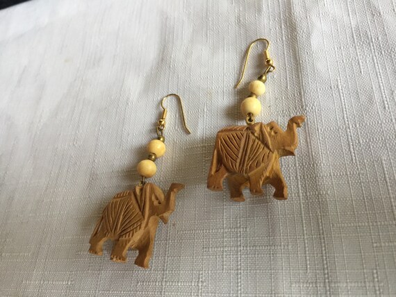 Elephant Dangle, Elephant Earring, Wood Carve Ear… - image 4