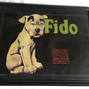 Dog Wall Hanging, Orange Crate Label, Orange Crate, Orange Crate Art, Crate Label, Fido Art, Dog Art, Citrus Label, Fido Dog, Dog Wall Art,