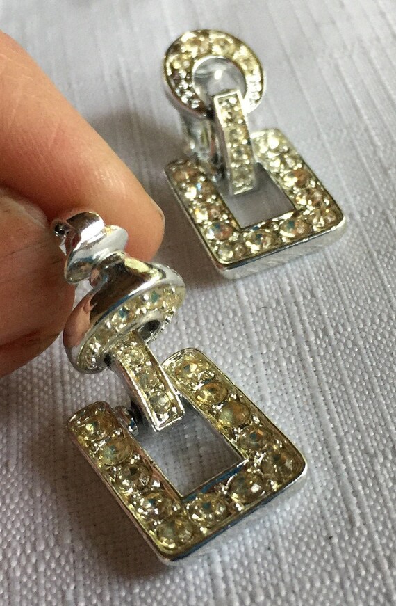 Geometric Dangle, Geometric Earring, Rhinestone E… - image 4