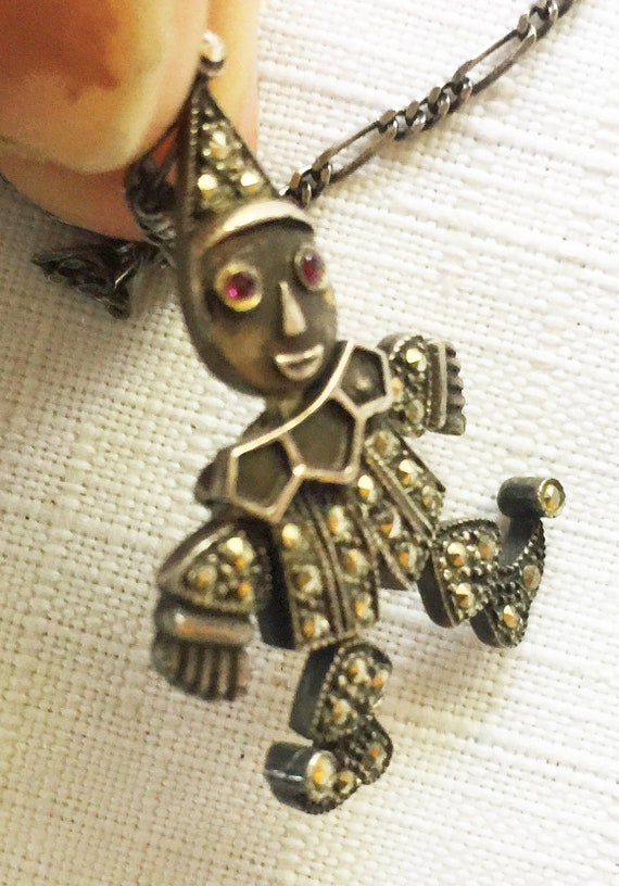 Clown Pendant, Marcasite Necklace, Clown Necklace… - image 8