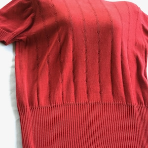 Red Knit Top, Red Top, Red Pullover, Red Pullover Sweater, Red Pullover Top, Red Sweater, Red Short Sleeve, Red Knit Blouse, Size L Pullover