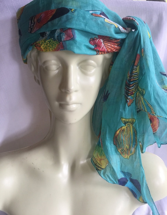 Fish Scarf, Aquarium Scarf, Ocean Scarf, Tropical Scarf, Beach Scarf, Sealife Scarf, Aqua Scarf, Aqua Beach Scarf, Tropical Fish Scarf