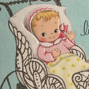 Babymeisje kaart, retro babykaart, welkom babykaart, nieuwe babykaart, babymeisje cadeau, welkom babymeisje, nieuwe babymeisje, babykaart, babynoot
