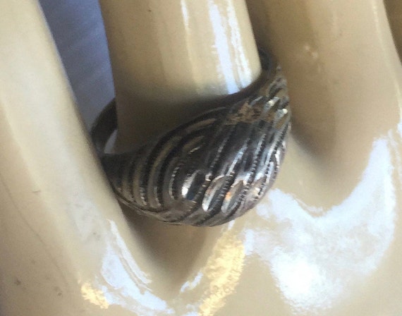 Silver Ring, Silver Band, Etched Silver Ring, Hammered Silver Ring, Unisex Ring, Minimal Silver Ring, Etched Silver Band, Silver Dome Ring View 5