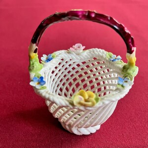 Denton China Basket, Porcelain Knick Knack, Fine China Basket, Miniature Basket, Dainty Knick Knack, English Knick Knack, English China Art
