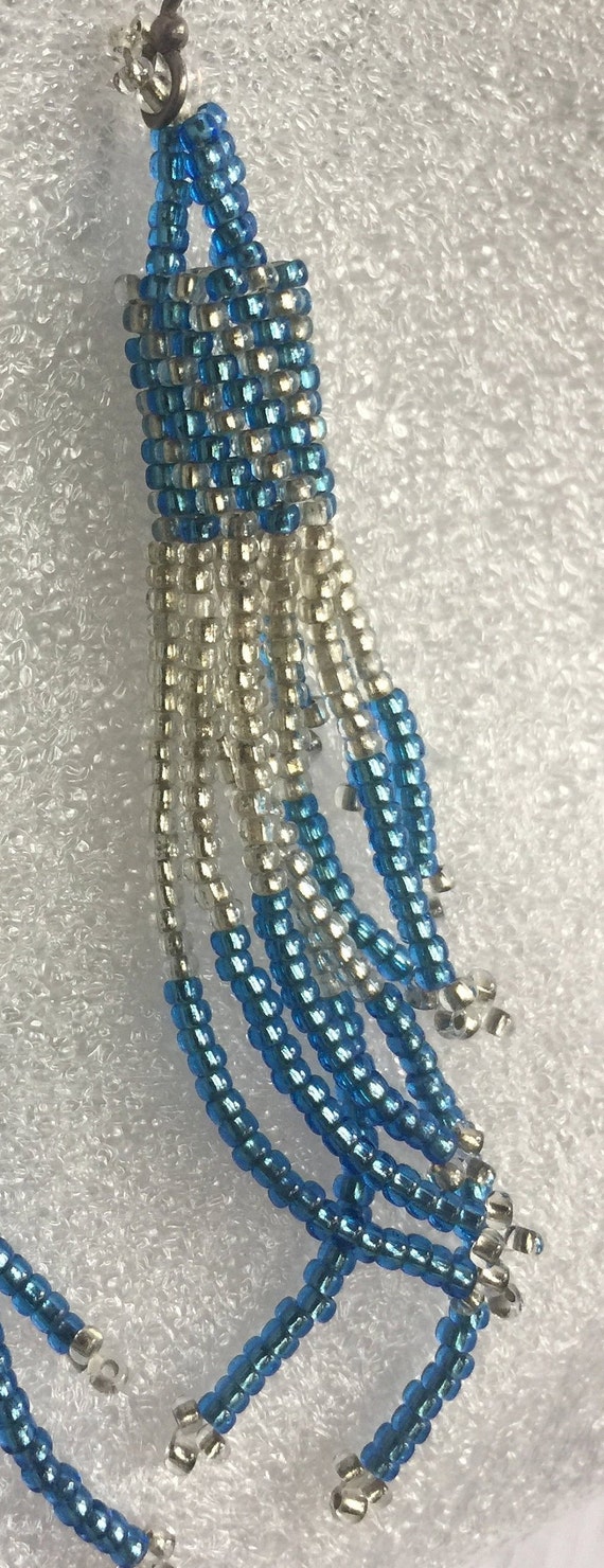 Blue Bead Earring, Blue Dangle Earring, Blue Frin… - image 4