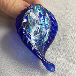 Blue Glass Pendant, Blown Glass Pendant, Large Blue Pendant, Art Glass Pendant, Blown Necklace, Blue Pendant, Large  Pendant, Glass Pendant