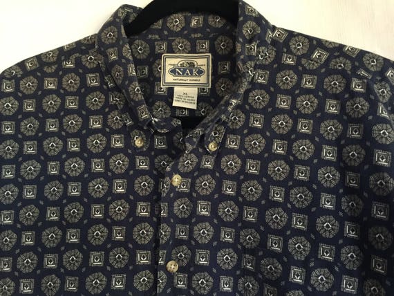 Oxford Shirt, Blue Print Shirt, Button Front, Sho… - image 2