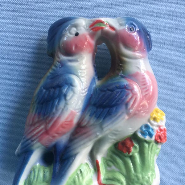 Ceramic Bird, Bird Figurine, Kiss Birds, Bird Collectible, Bird Pair, Glass Bird, Bird Sculpture, Japan Bird, Kiss Ceramic, Bird Knick Knack