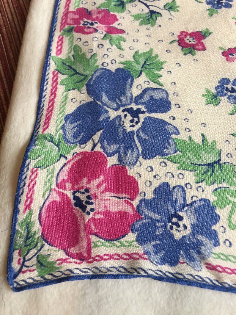 Retro Flower Hankie Pansy Handkerchief Floral Handkerchief Flower Hankie Blue Floral Hankie Retro Floral Hankie Flower Handkerchief