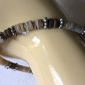 Beige Silver Bracelet, Tan Silver Bracelet, Surfer Bracelet, 70s Bracelet, Groovy Necklace, Beach Bracelet, Surfer Jewelry, Hippie Bracelet