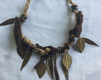 Thanksgiving Jewelry, Autumn Necklace, Fall Necklace, 3D Leaf Necklace, Leaf Necklace, Holiday Necklace, 70 Novelty Necklace, Cloth Necklace