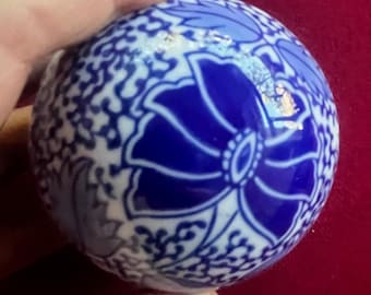 Decorative Ball, Accent Sculpture, Decorative Accent, Carpet Ball, Accent Ball, Art Ball, Delft Ball, Ceramic Ball, Ceramic Globe, Blue Art
