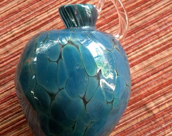 Blue Glass Vase, Blue Art Bottle, Glass Art Bottle, Blue Art Vase, Glass Bottle, Glass Art Vase, Blown Glass Vase, Blue Vase, Glass Art