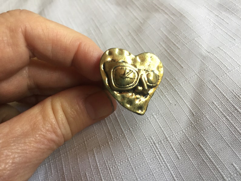 Heart Ring, Face Ring, Bronze Ring, Sunglass Ring, Face Ring, Love Ring, Statement Ring, Fun Face Ring, Groovy Ring, Odd Ring, Fun Ring image 3