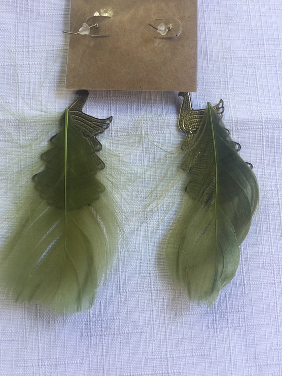 Green Feather Dangle, Green Exotic Drop, Green Bi… - image 8