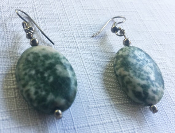 Green Stone Earring, Green Stone Drop, Green Ston… - image 1