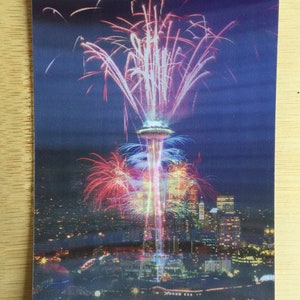Andenken von der Weltausstellung, Weltausstellung von Los Angeles, Space Needle, Panelover Postkarte, Andenken an die Weltausstellung, Space Needle, Panel