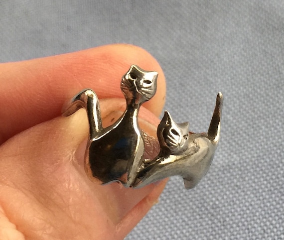 Cat Ring, Silver Cat Ring, Retro Cat Ring, Two Ca… - image 8