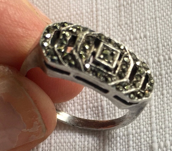 Marcasite Ring, Sparkly Ring, Deco Ring, Pave Mar… - image 1