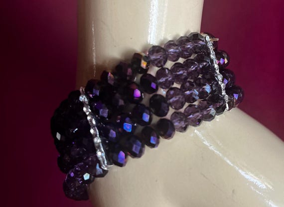 Stretch Bracelet, Aurora Bracelet, Faceted Bracelet, Beaded Bracelet, Purple Bracelet, Sparkly Bracelet, Fancy Bracelet, Crystal Bracelet View 4