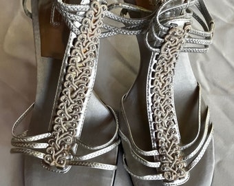 High Heel Boot, Silver High Heel, Size 10 High Heel, Snakeskin Pumps, Silver Pump, Leather High Heel, Dressy Pump, Size 10 Pump, Stilettos