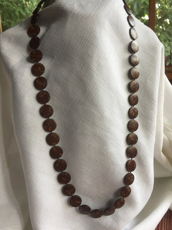 Brown Bead, Brown Necklace, Wood Beads, Long Brown Ne… Gem