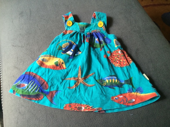 Beach Baby Dress, Baby Dress, Multi-color Baby Dress, Fish Baby Dress, Aqua Baby Dress, Summer Baby Dress, Colorful Baby Dress, Surfer Baby