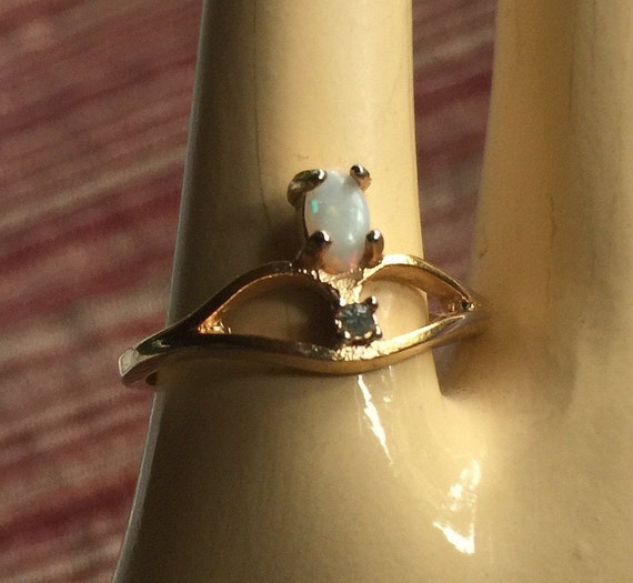 Opal Diamond Ring, Opal Pinkie Ring, Opal Pinky R… - image 1