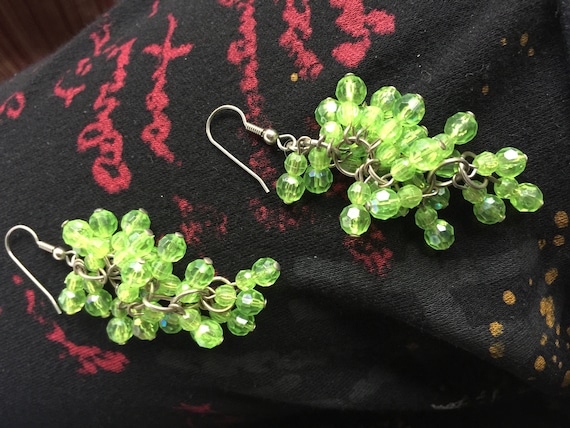 Green Earring, Green Bead Earring, Lime Green Ear… - image 4