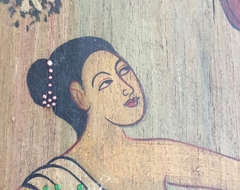 インドの細密画：鹿と女性、自然アート（10.5x13.5インチ） - Etsy 日本