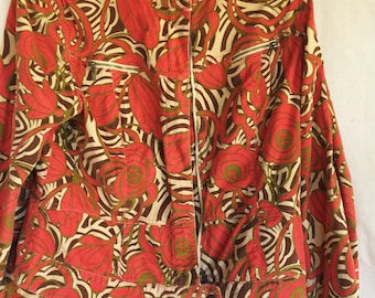 Floral Jacket, Flower Jacket, Stretch Jacket, Orange Jacket, Cropped Jacket, Print Jacket,Art Design Jacket, Corduroy Jacket, Casual Jacket