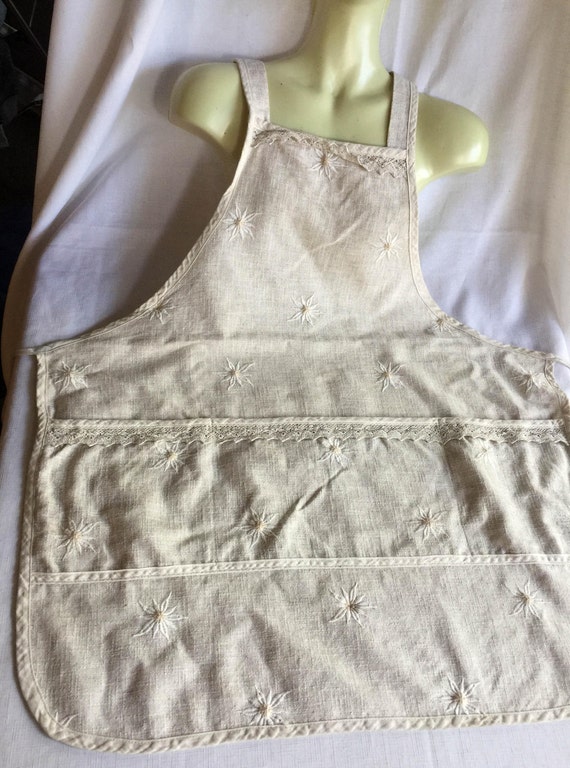 Linen Apron, Beige Linen Apron, Embroider Apron, Beige Apron, Tan Apron, Off White Apron, Classic Apron, Retro Apron, Dainty Apron, Apron