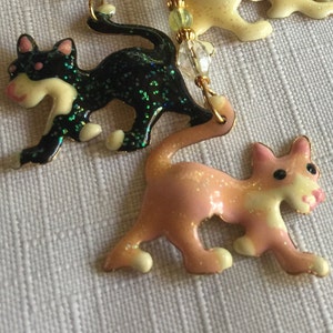 Cat Earrings, Cat Dangle Earring, Cat Dangle, Cat Charm Earring, Kirks Folly Earring, Pink Black Dangle, Enamel Earring, Kitten Earring
