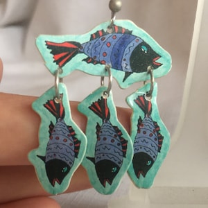 Fish Earring, Lightweight earring, Chandelier Earring, Plastic Earring, Kinetic Earring, Sea Life Earring, Dangle Earring, Beach Earring,
