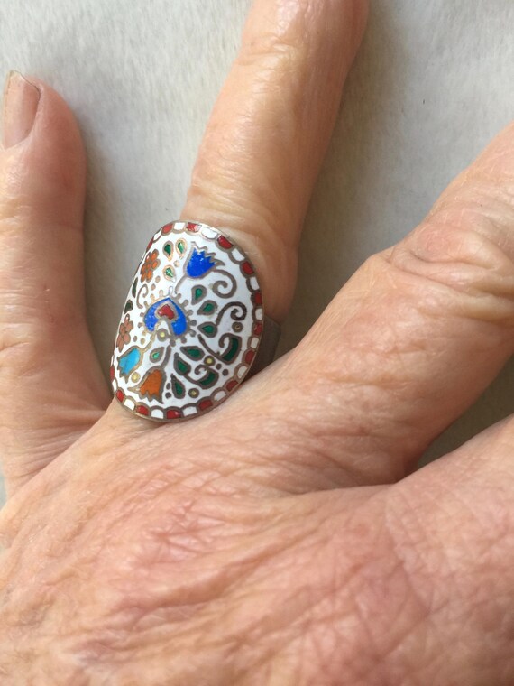 Enamel Ring, One Size Ring, Multi Color Ring, Adj… - image 3