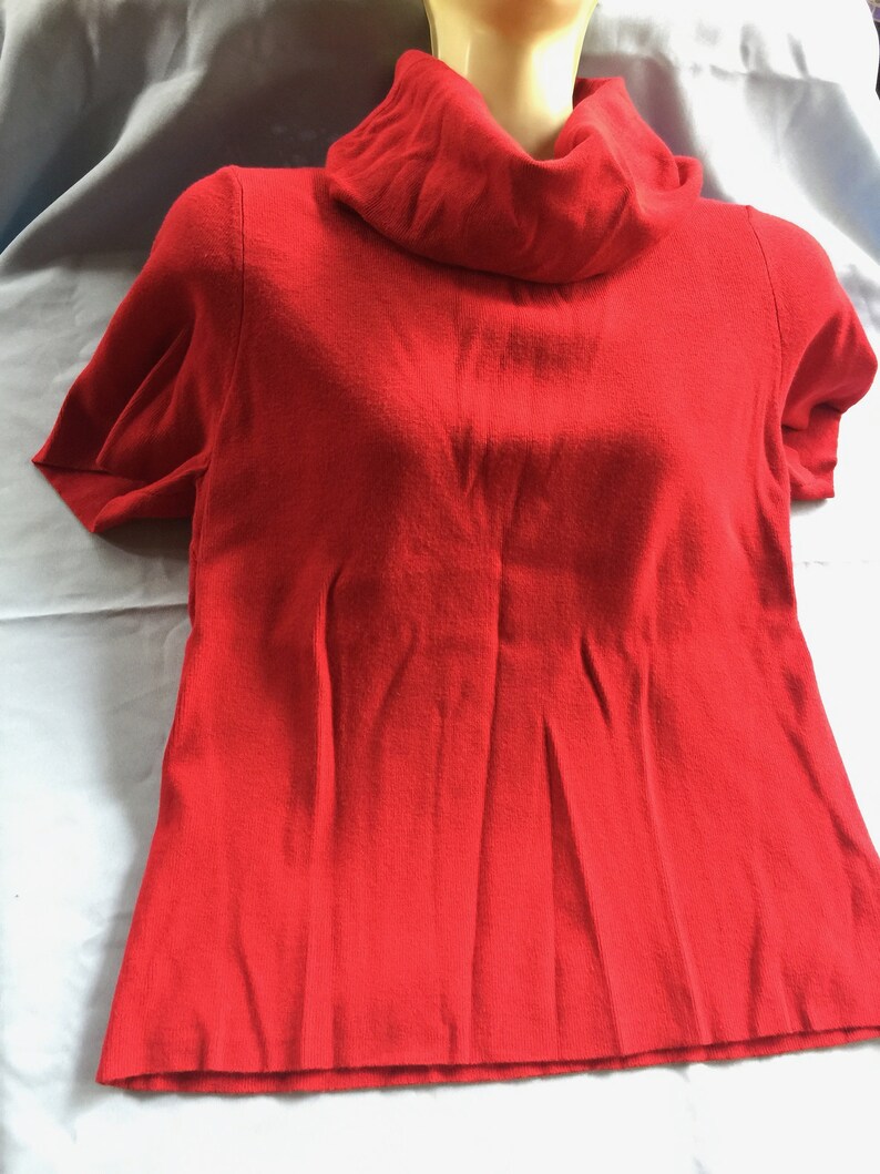 Red Top, Short Sleeve Red Top, Red Blouse, Red Knit Top, Red Turtle Neck, Red Turtleneck, XL Sweater, Red Sweater, Red Pullover, XL Knit Top image 6