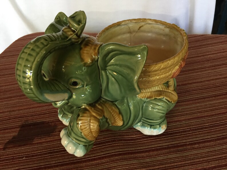 Elephant Planter Elephant Figurine Majolica Planterbamboo Etsy