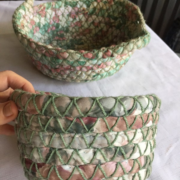 Decorative Basket, Rag Basket, Handmade Basket, Cloth Basket, Fabric Basket, Woven Bowl, Woven Basket, Basket Pair, Basket, Braided Basket