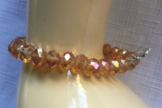 Crystal Bracelet, Pink Bridal Bracelet, Wedding Bracelet, Peach Glass Bracelet, Peach Crystal Bracelet, Peach Bracelet, Peach Bride Bracelet