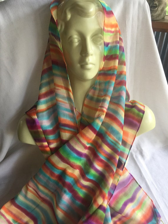 Multi-Color Scarf, Rainbow Scarf, Colorful Sheer … - image 4