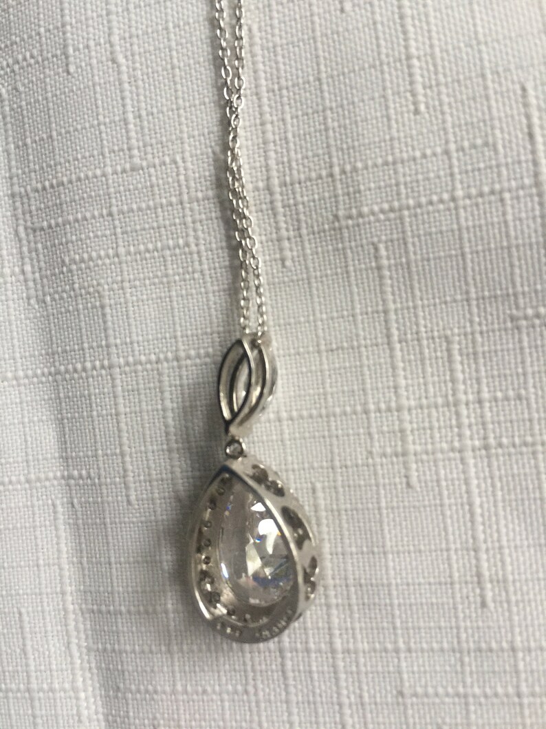 Clear Gem Necklace Teardrop Pendantclear Jewel Etsy