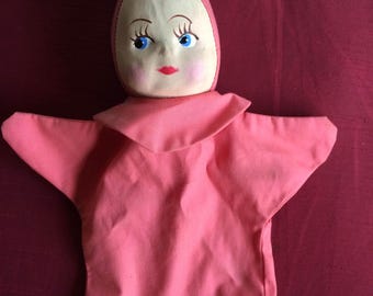 Pixie Puppet, Hand Puppet, Retro Puppet, 60s Puppet, Paper Mache Puppet, Face Puppet, Baby Puppet, Pinkie Puppet, Elf Puppet, Pink Puppet