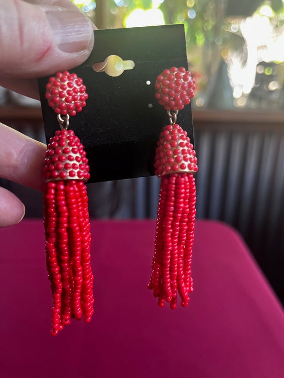 Red Earrings, Red Tassel Earring, Red Dangle Earr… - image 3